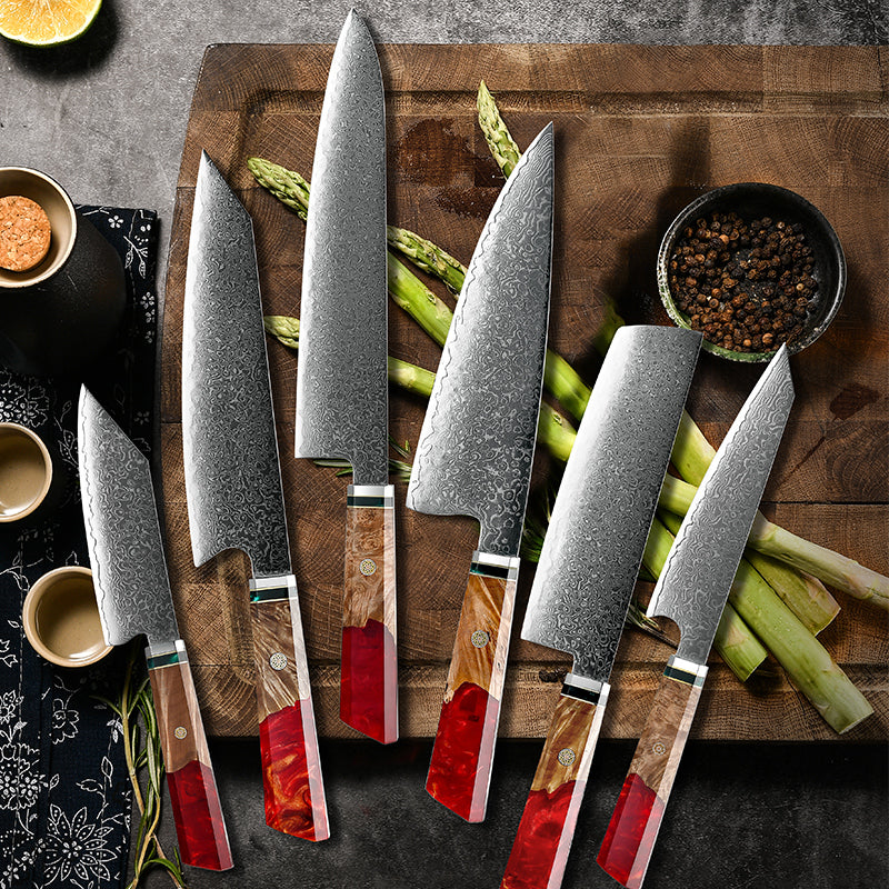 VEYUNA Knife Set – 6-Piece Damascus Steel Food Prep Knives for Meat & Vegetables