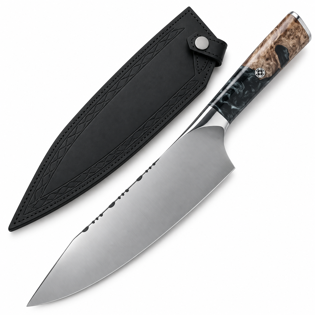 VEYUNA 8" Chef Knife, Ravenstone Edition, Valhalla Series, Leather Sheath Included