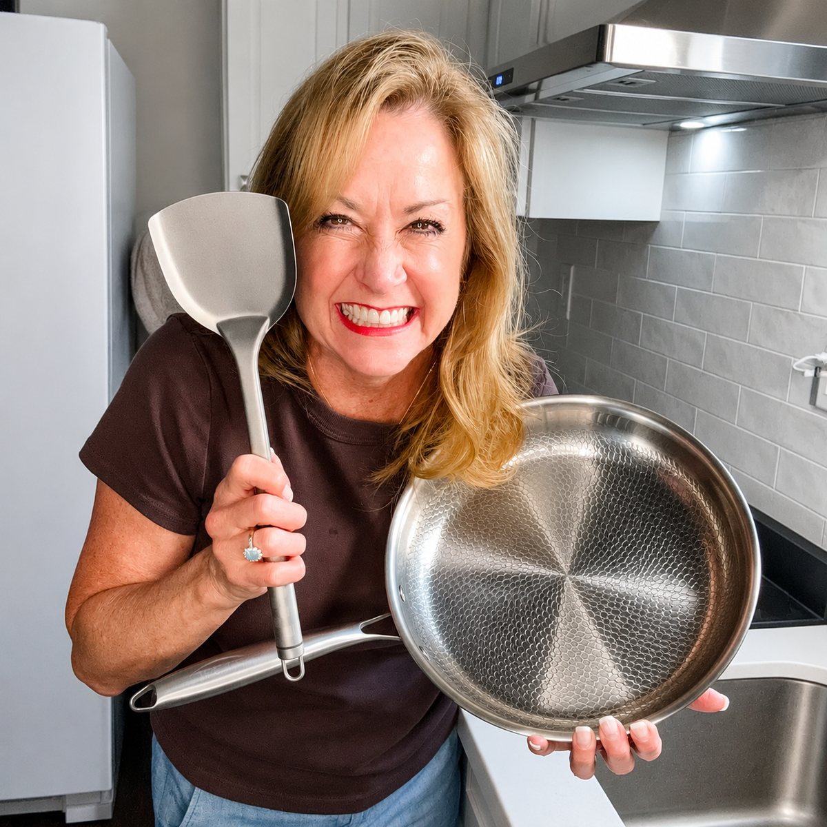 VEYUNA Titanium Hammered Pan & Utensil Set - 5-Piece Food Prep Cookware