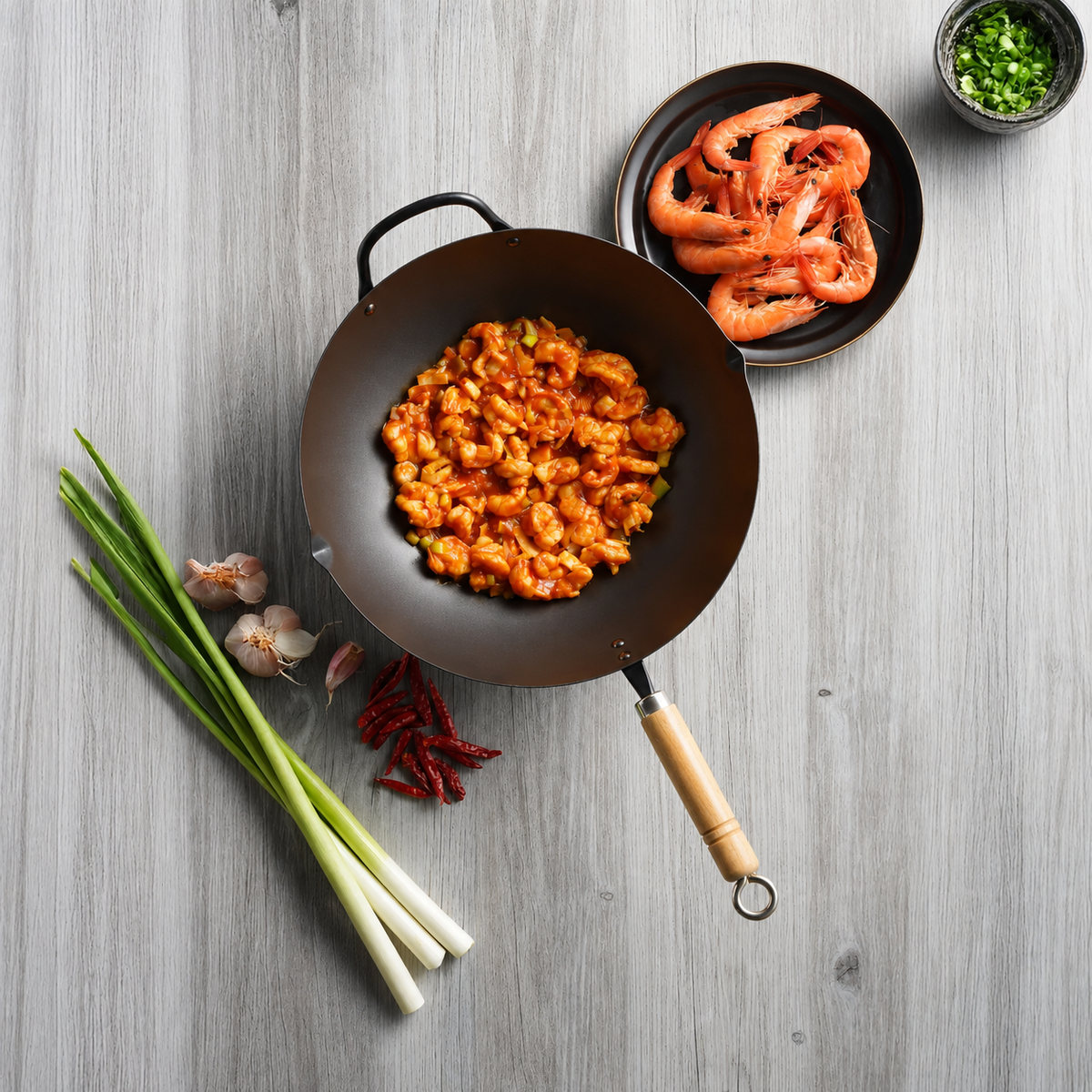 VEYUNA 36cm Carbon Steel Wok with Lid - Nitrided Food Prep Cookware