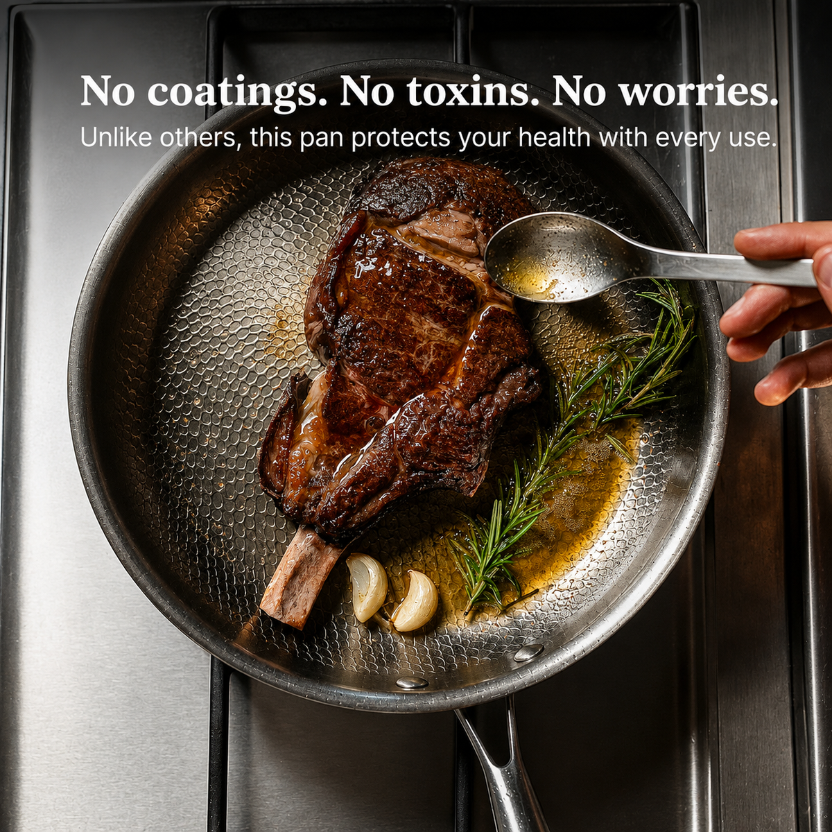 VEYUNA Titanium Hammered Pan & Utensil Set - 5-Piece Food Prep Cookware