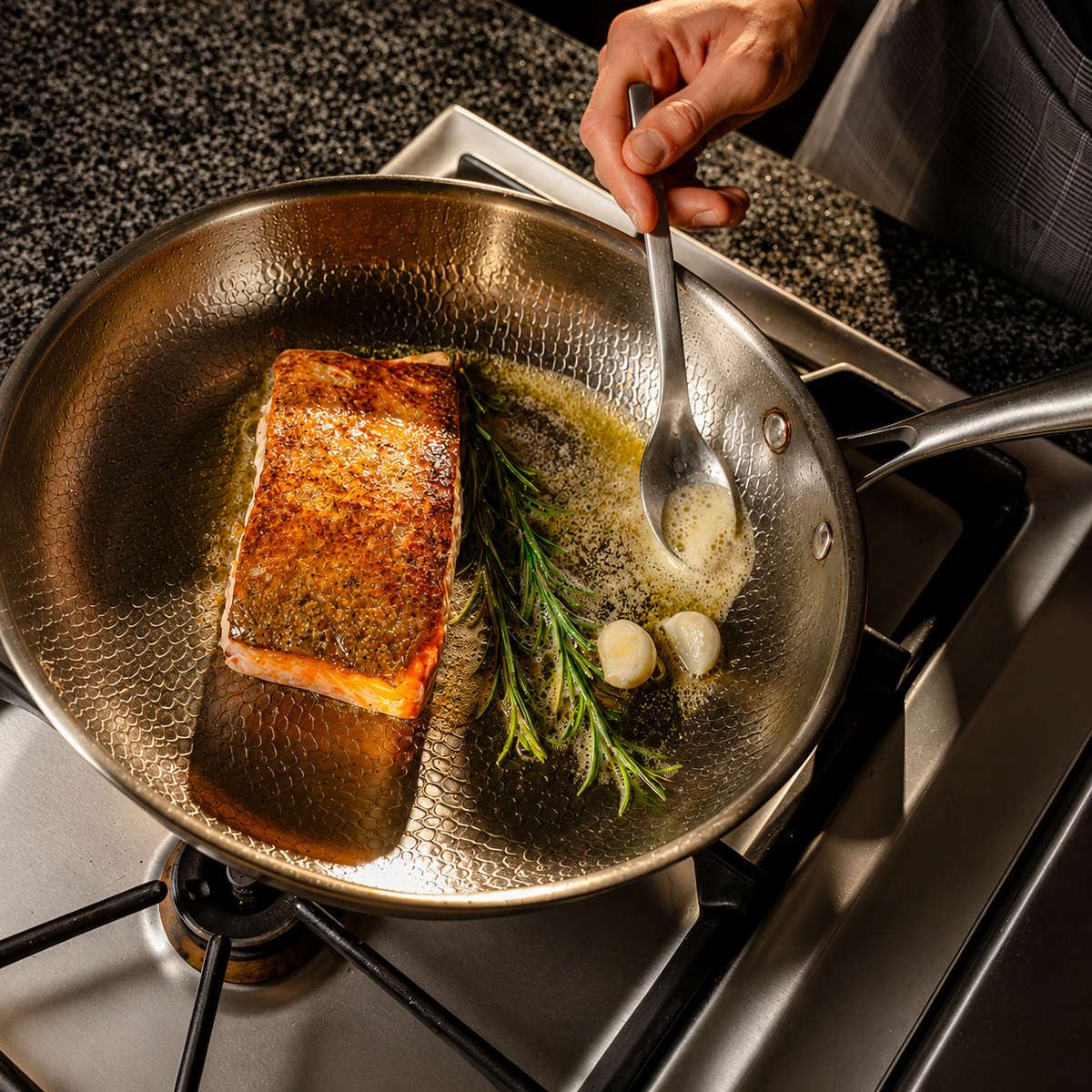 VEYUNA Titanium Hammered Pan & Utensil Set - 5-Piece Food Prep Cookware