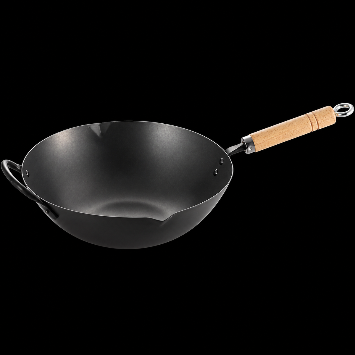 VEYUNA 36cm Carbon Steel Wok with Lid - Nitrided Food Prep Cookware