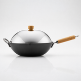 VEYUNA 36cm Carbon Steel Wok with Lid - Nitrided Food Prep Cookware