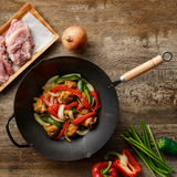 VEYUNA 36cm Carbon Steel Wok with Lid - Nitrided Food Prep Cookware