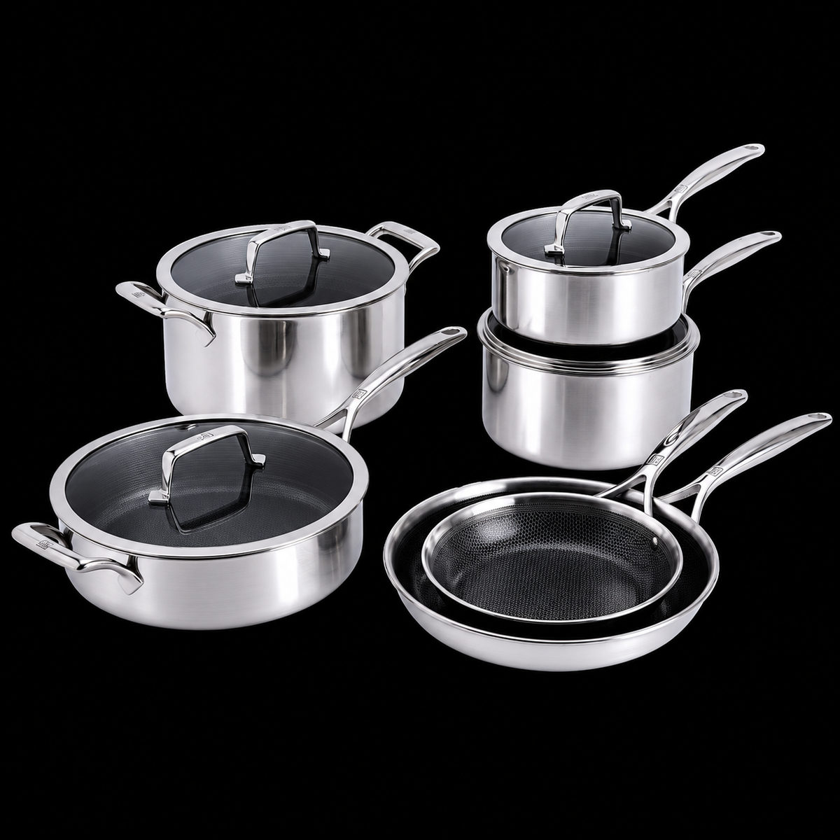 VEYUNA 10-Piece Stainless Steel Cookware Set - Food Prep Pots & Pans