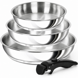 VEYUNA Frying Pan Set – 3-Piece Stainless Steel Removable Handle for Food Prep
