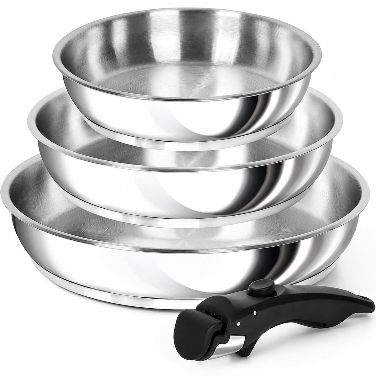VEYUNA Frying Pan Set – 3-Piece Stainless Steel Removable Handle for Food Prep