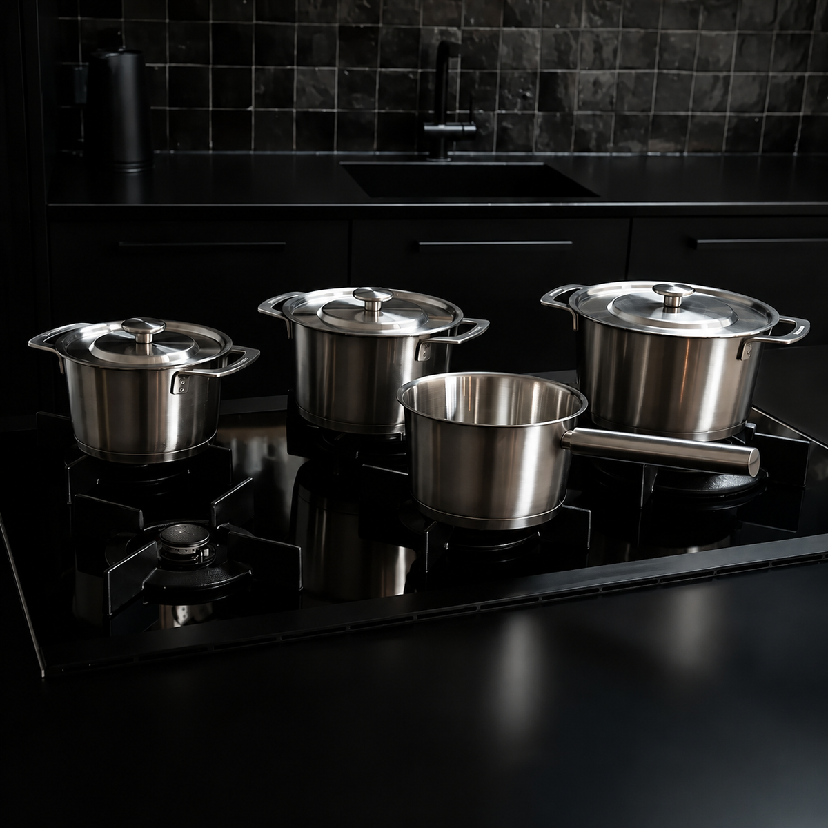 VEYUNA 4-Piece Cookware Set - Stainless Steel Pots & Saucepan for Food Prep