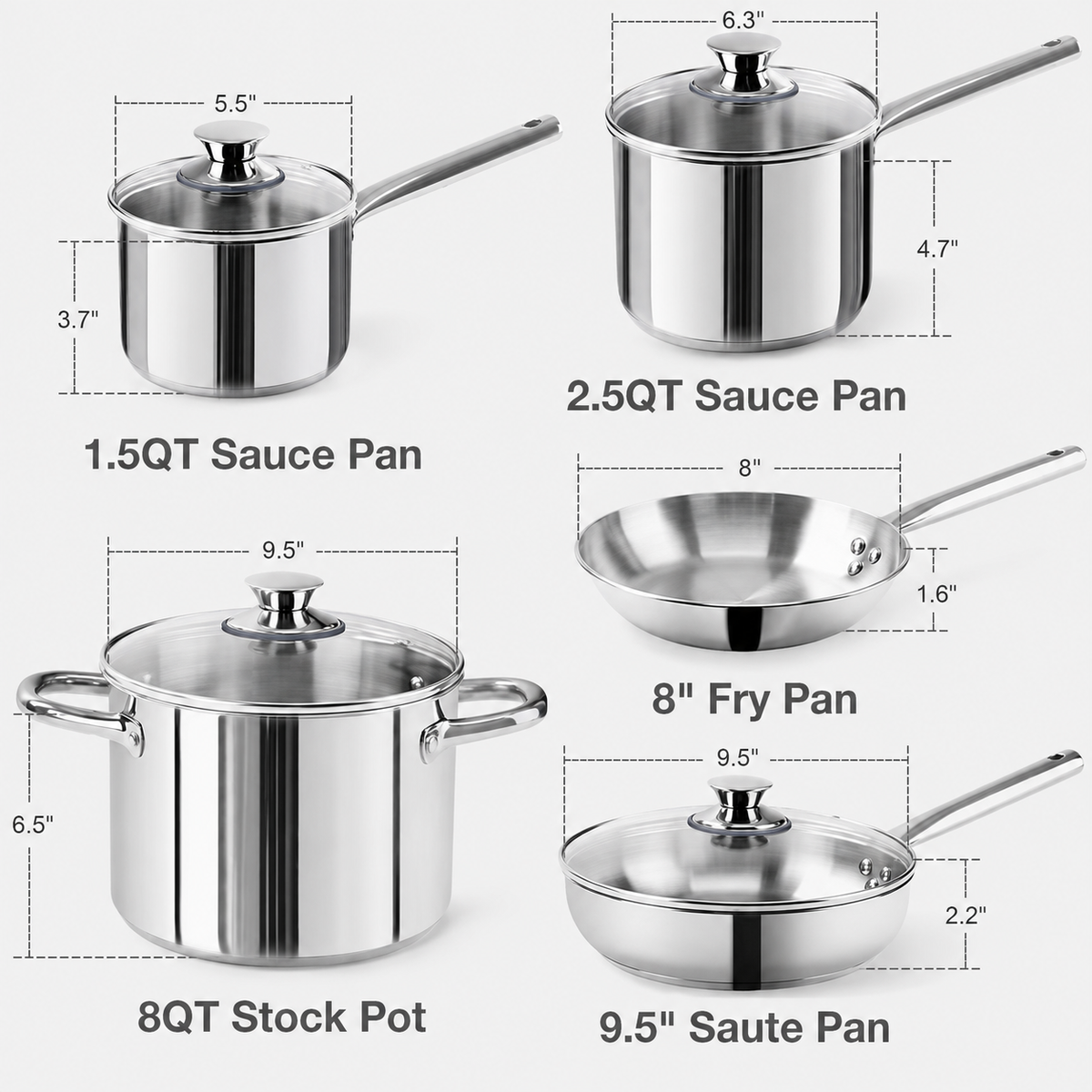 VEYUNA Cookware Set – 14-Piece Nickel-Free Stainless Steel for Healthy Food Prep