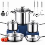 VEYUNA Cookware Set – 14-Piece Nickel-Free Stainless Steel for Healthy Food Prep