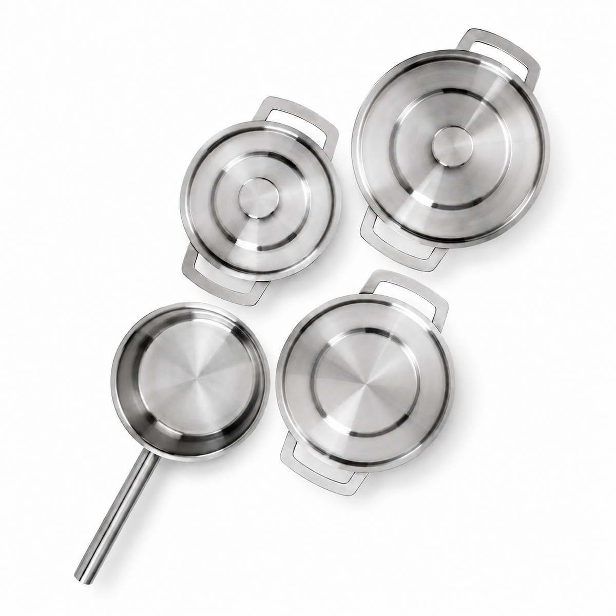 VEYUNA 4-Piece Fry Pan Set - Stainless Steel Cookware for Food Prep