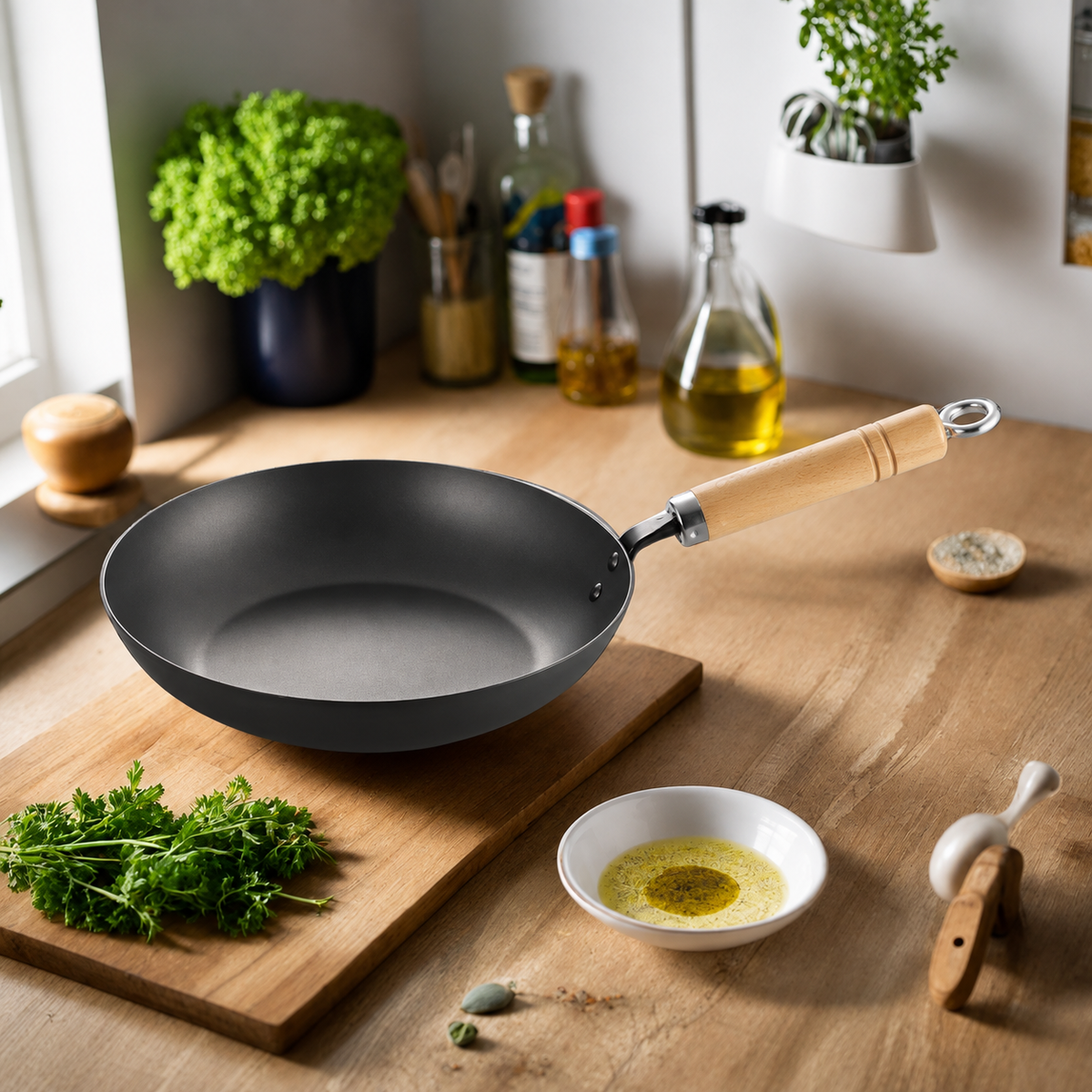 VEYUNA 3-Piece Carbon Steel Frying Pan Set - 20/24/28cm Food Prep
