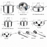 VEYUNA Cookware Set – 14-Piece Nickel-Free 3-Ply Stainless Steel for Food Prep