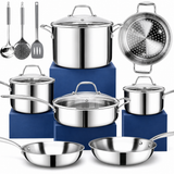VEYUNA Cookware Set – 14-Piece Nickel-Free 3-Ply Stainless Steel for Food Prep