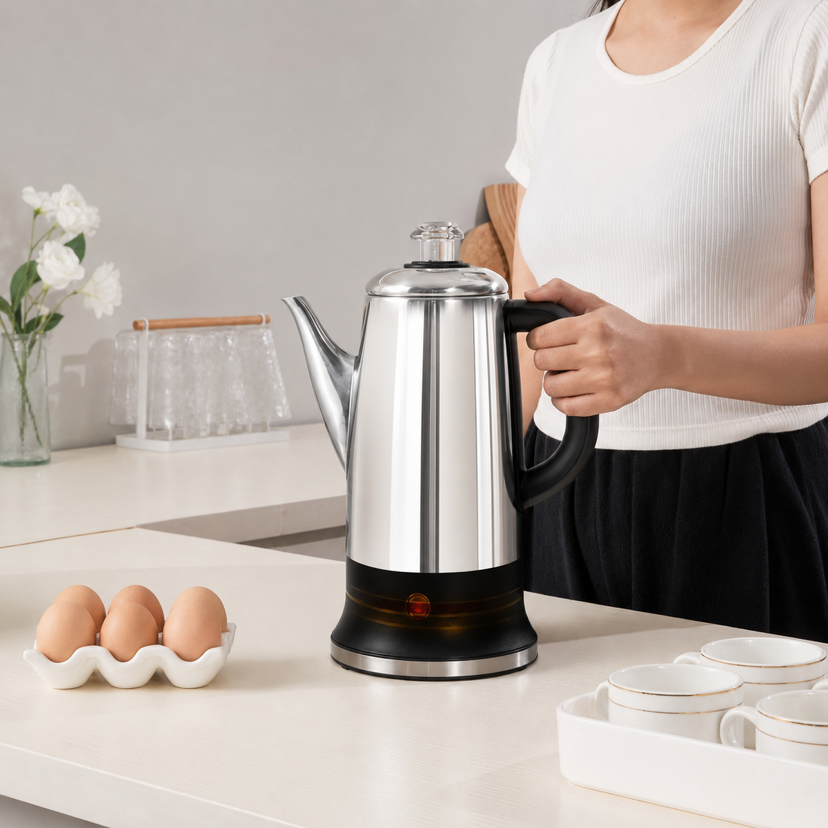 VEYUNA Electric Meal Prep Percolator, Stainless Steel Keep Warm Pot