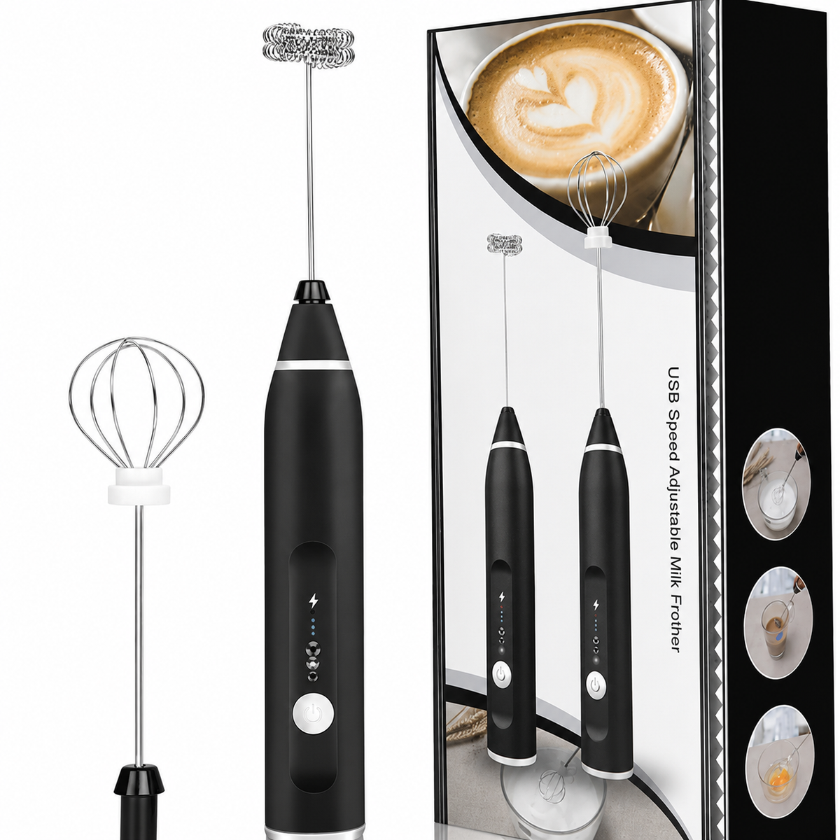 VEYUNA Meal Frother, USB Rechargeable Handheld Mixer with Whisk & Foam Wand