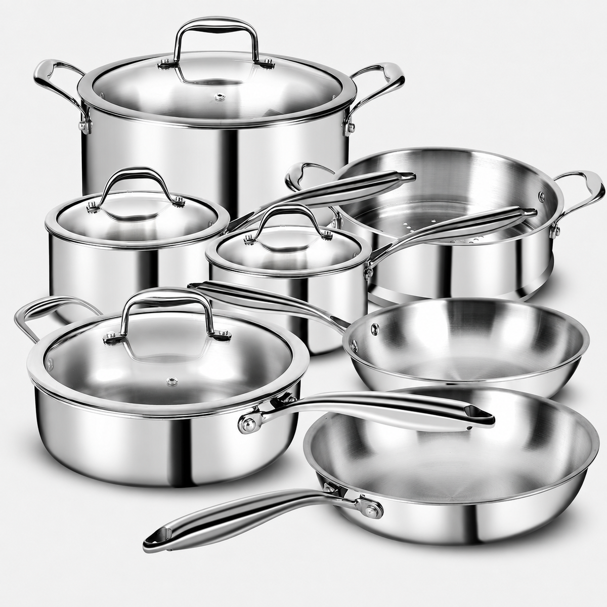 VEYUNA Cookware Set – 11-Piece 3-Ply Stainless Steel for Food Prep