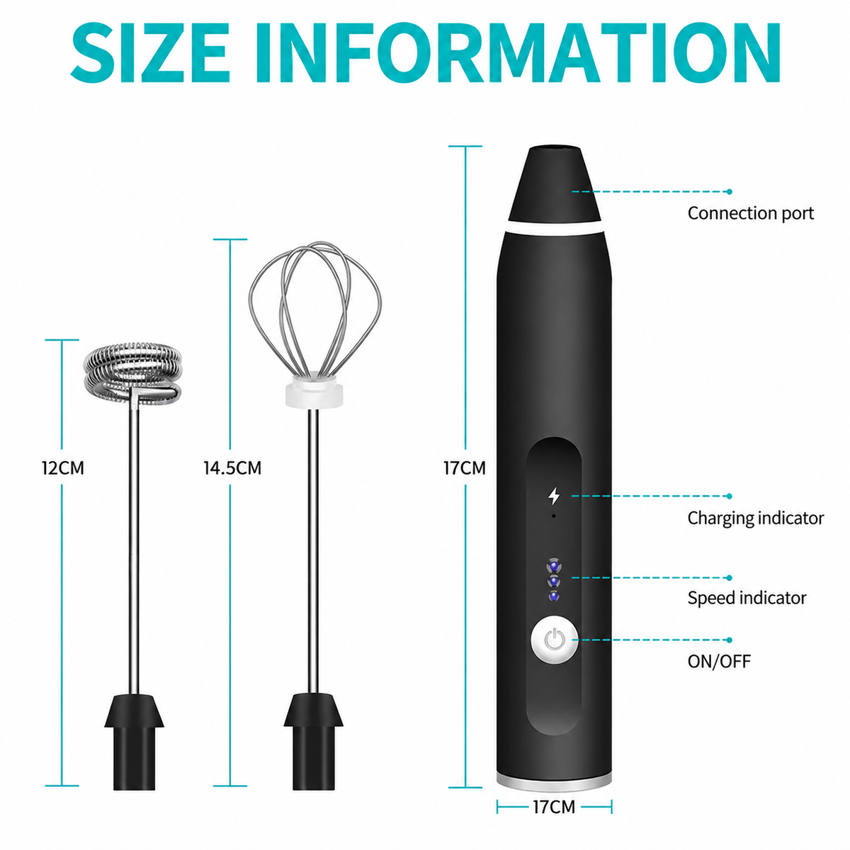 VEYUNA Meal Frother, USB Rechargeable Handheld Mixer with Whisk & Foam Wand