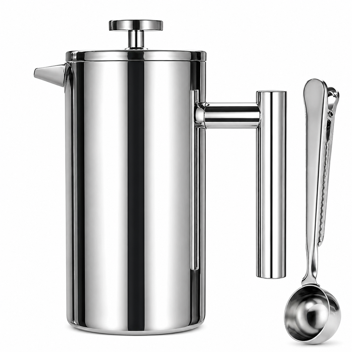 VEYUNA Meal French Press, Double Wall Stainless Steel Brewer with Scoop & Clip