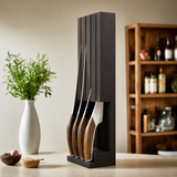 VEYUNA 4-Piece Knife Set with Oak Wood Holder - Stainless Steel Food Prep