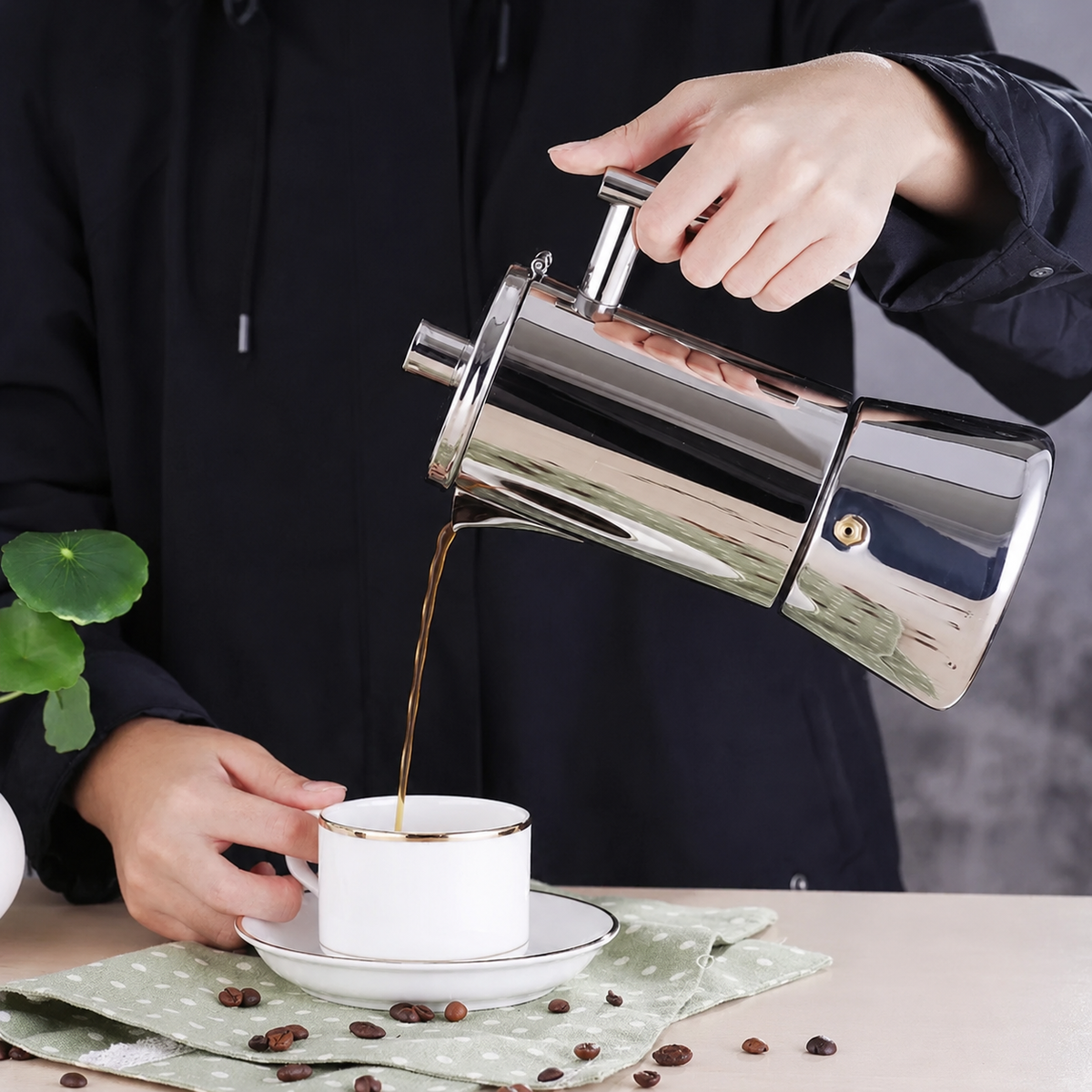 VEYUNA Moka Pot, Stainless Steel Stovetop Espresso Maker for Home Kitchens
