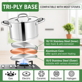 VEYUNA Stock Pot – 7.8L Tri-Ply Stainless Steel with Lid for Food Prep