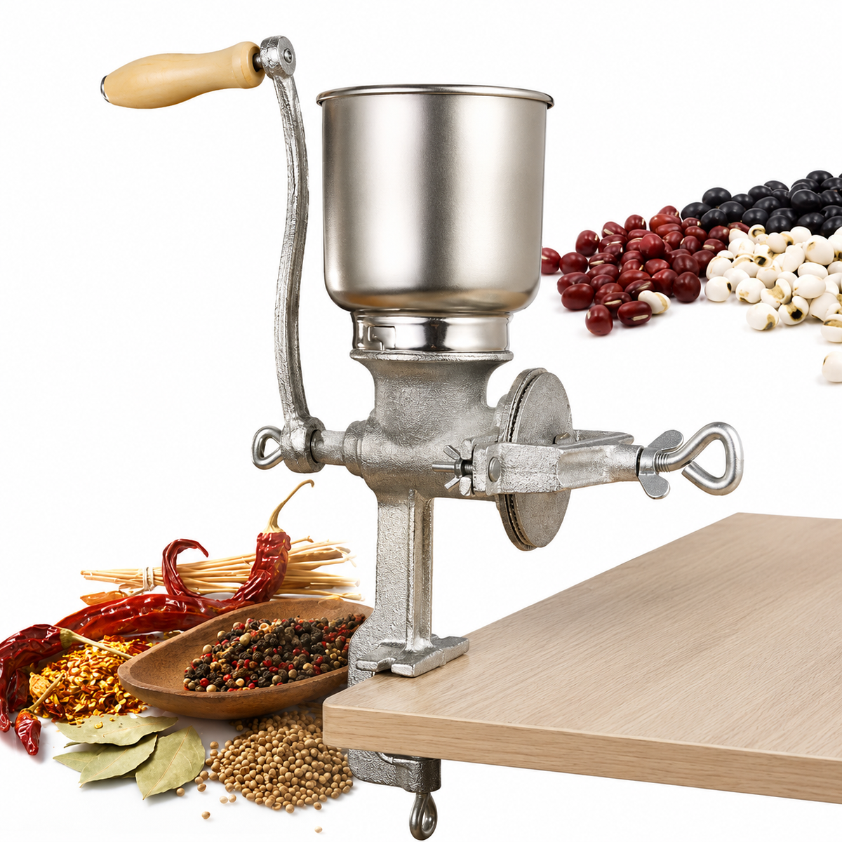 VEYUNA Grain Grinder, Manual Corn & Wheat Mill for Homemade Food Prep