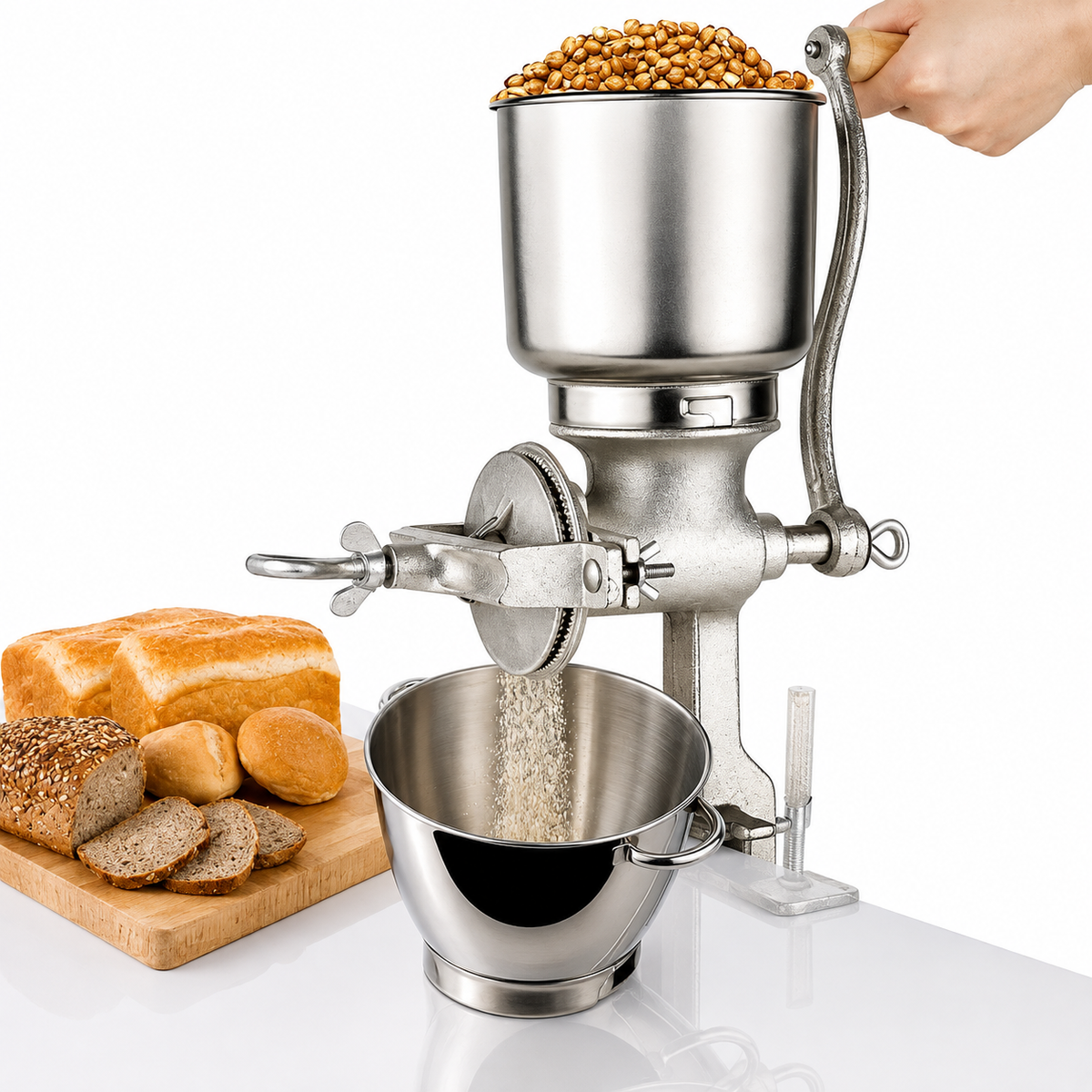 VEYUNA Grain Grinder, Manual Corn & Wheat Mill for Homemade Food Prep