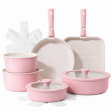 VEYUNA Ceramic Cookware Set 17-Piece, Nonstick, Detachable Handle, Meal Prep