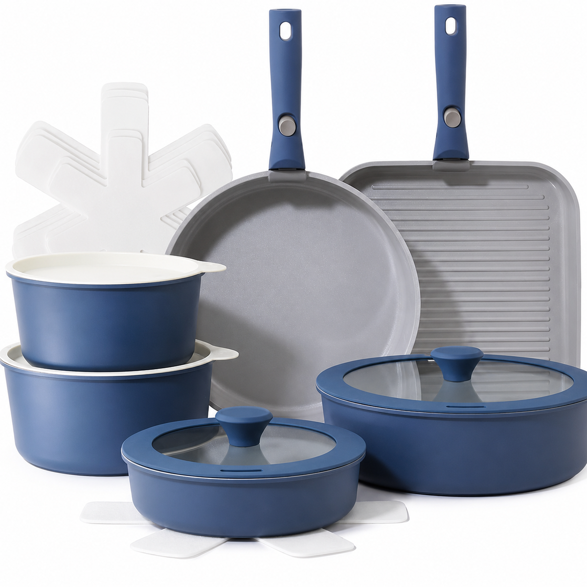 VEYUNA Ceramic Cookware Set 17-Piece, Nonstick, Detachable Handle, Meal Prep
