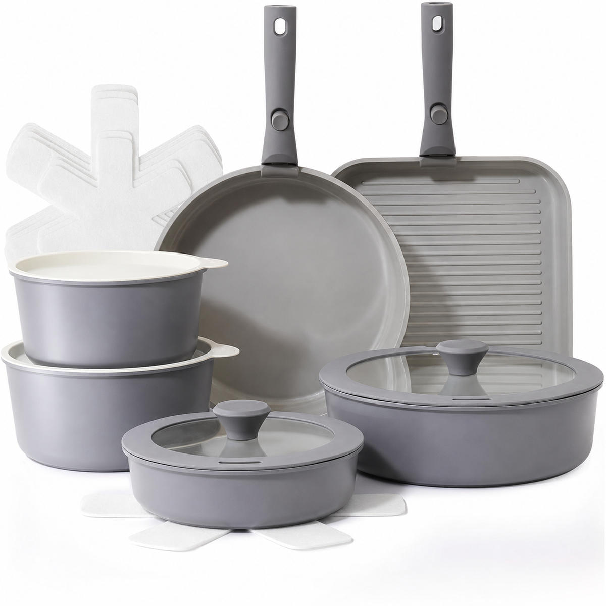 VEYUNA Ceramic Cookware Set 17-Piece, Nonstick, Detachable Handle, Meal Prep