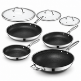 VEYUNA Hybrid Cookware Set 7-Piece Nonstick Fry Pans Wok with Lids Stainless Steel Handles