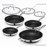 VEYUNA Hybrid Cookware Set 7-Piece Nonstick Fry Pans Wok with Lids Stainless Steel Handles