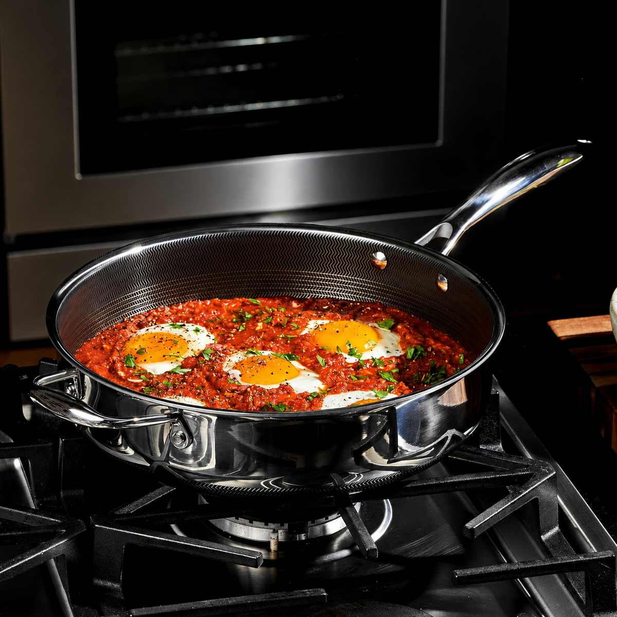 VEYUNA 3L Hybrid Nonstick Deep Sauté Pan with Lid - Induction Food Prep