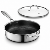 VEYUNA 3L Hybrid Nonstick Deep Sauté Pan with Lid - Induction Food Prep