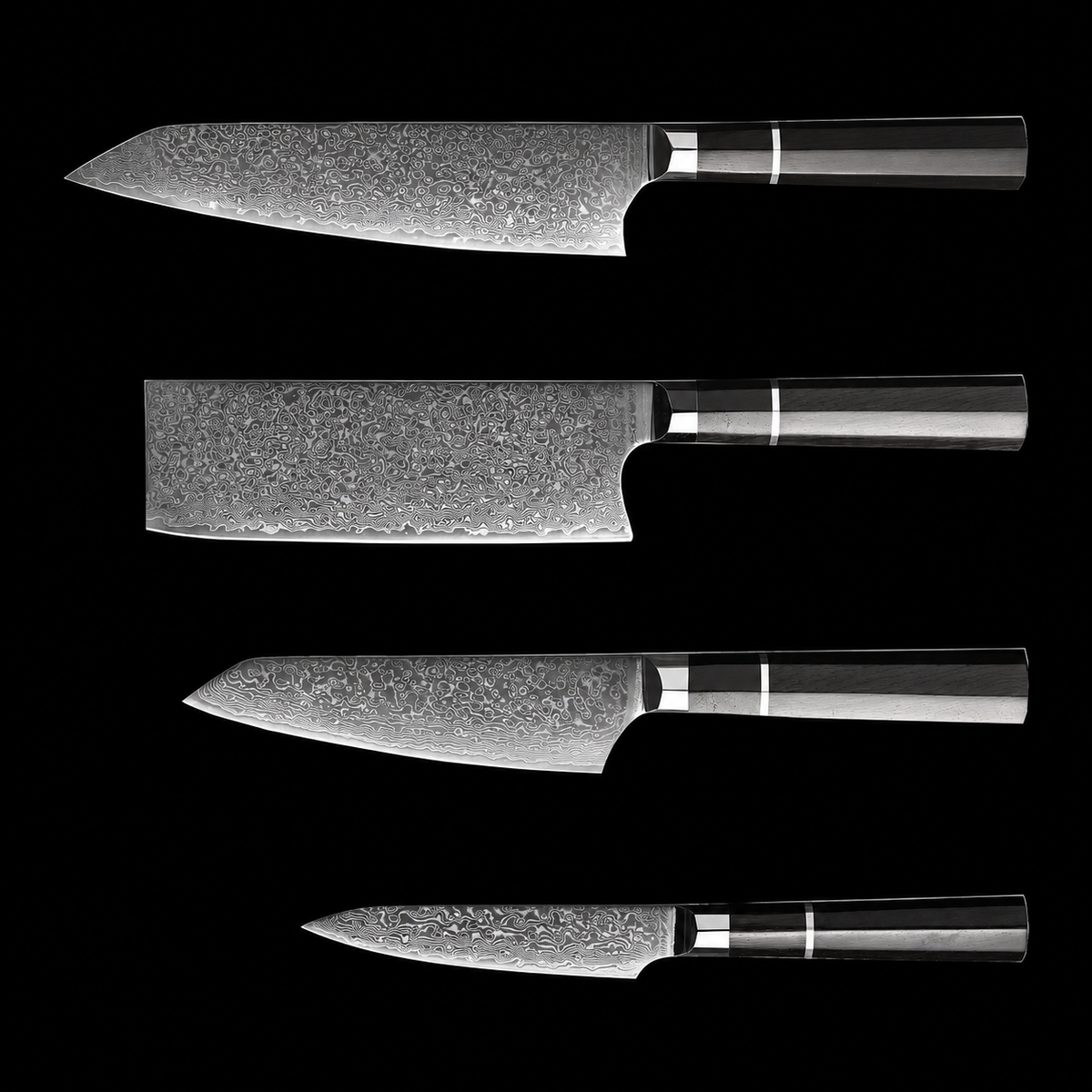 VEYUNA 5-Piece Knife Set - 4 Damascus Knives, Magnetic Wood Block, Food Prep