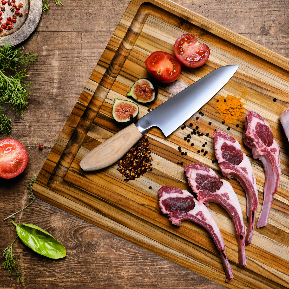 VEYUNA 165mm Santoku Knife - MV Stainless Steel Wood Handle Food Prep