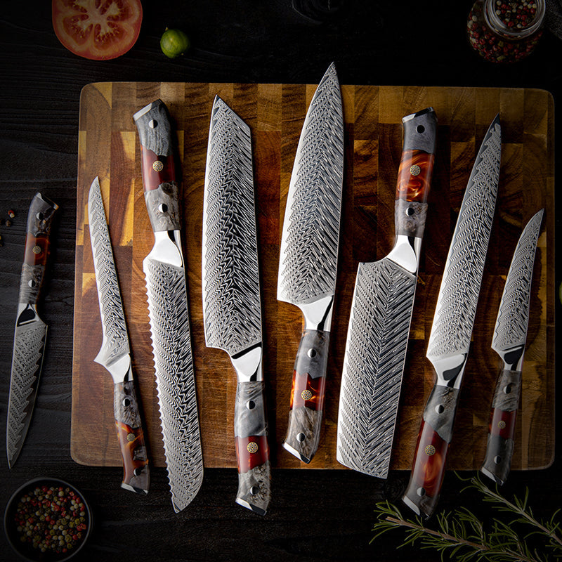 VEYUNA Knife Set – 8-Piece Damascus Steel Food Prep Set for Meat, Fish & Vegetables