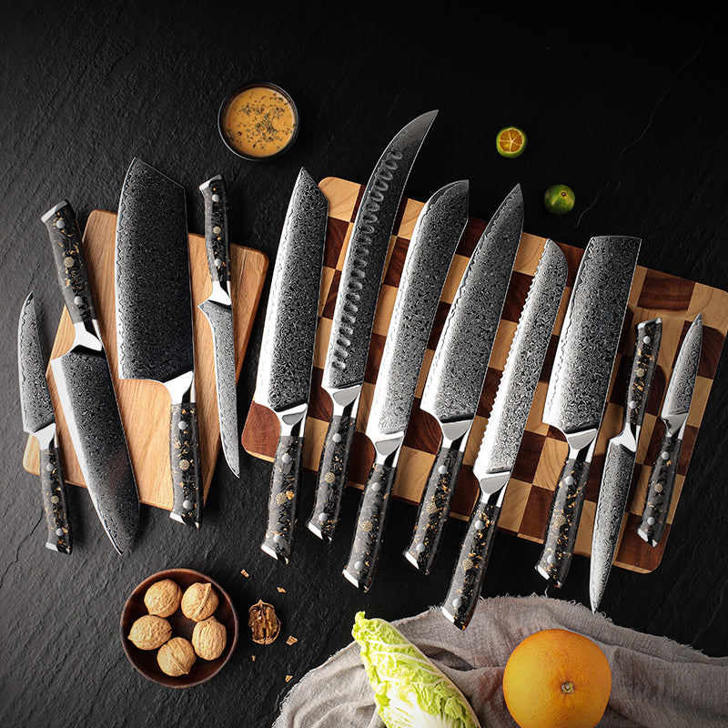 VEYUNA Damascus Knife Set – 11-Piece High-Carbon Steel Food Prep Knives & Gift Set