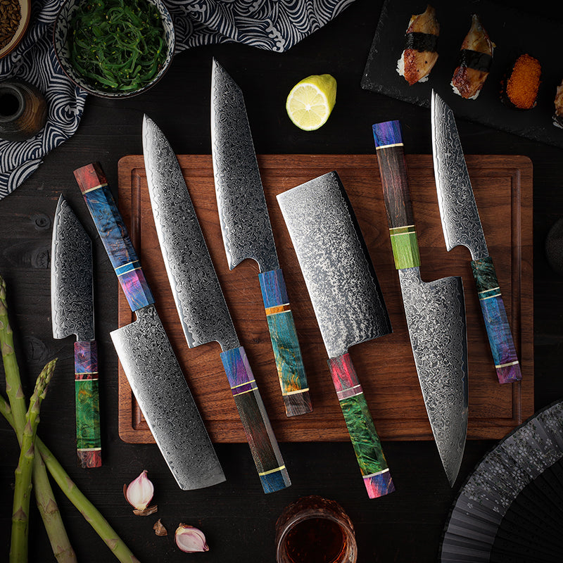 VEYUNA Damascus Steel Knife Set – 6-Piece Food Prep Knives with Gift Box & Ergonomic Handles