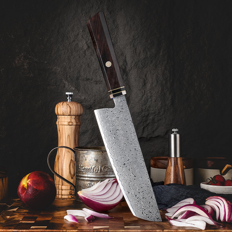 VEYUNA Nakiri Knife – 7-Inch 67-Layer Damascus Steel Food Vegetable Chopper