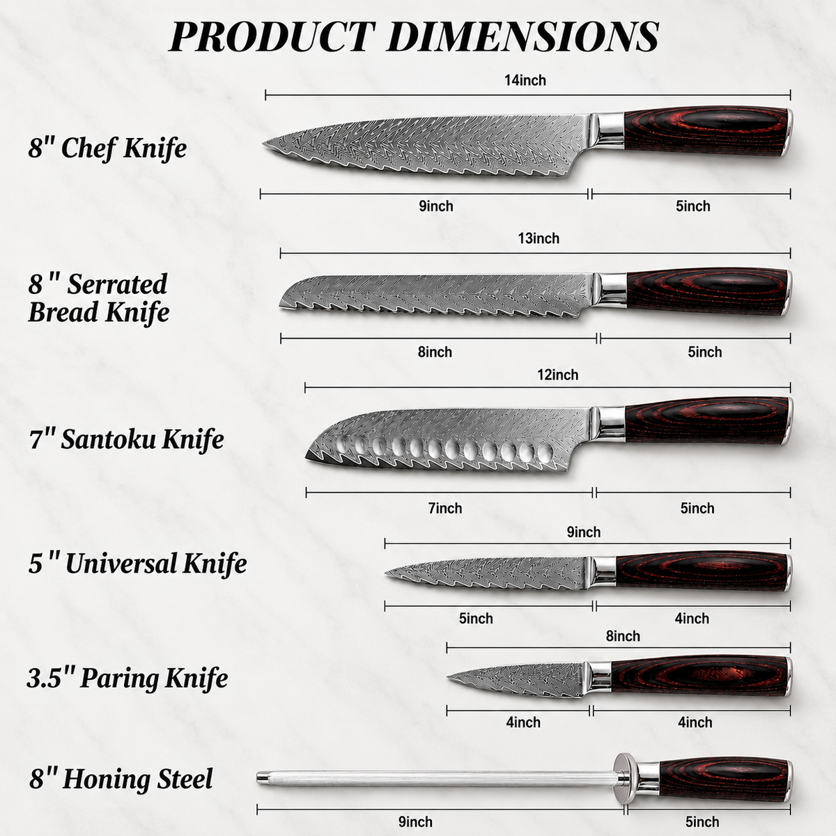 VEYUNA Knife Set 6-Piece – 67-Layer VG10 Damascus Steel for Fresh Food Prep