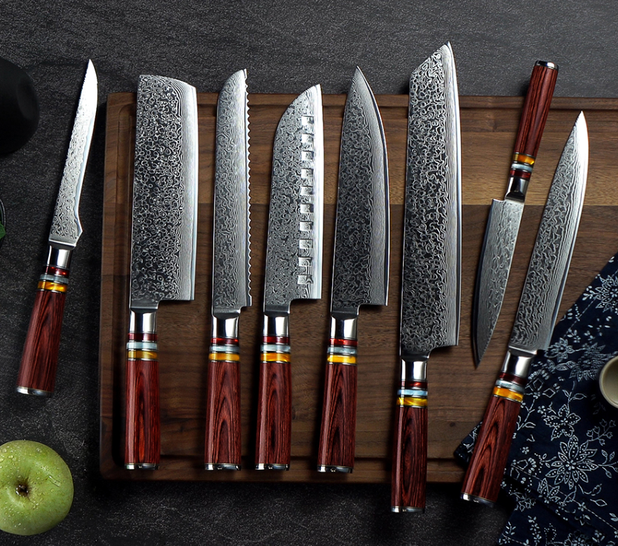 VEYUNA Damascus Knife Set – 8-Piece Food Prep Knives, High-Carbon Steel