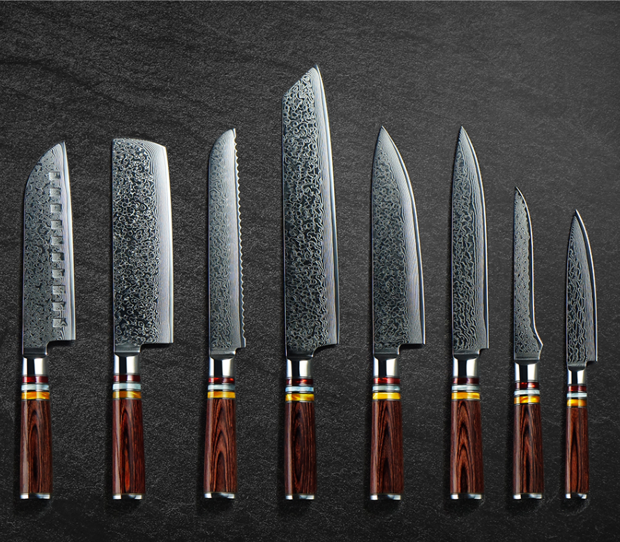 VEYUNA Damascus Knife Set – 8-Piece Food Prep Knives, High-Carbon Steel