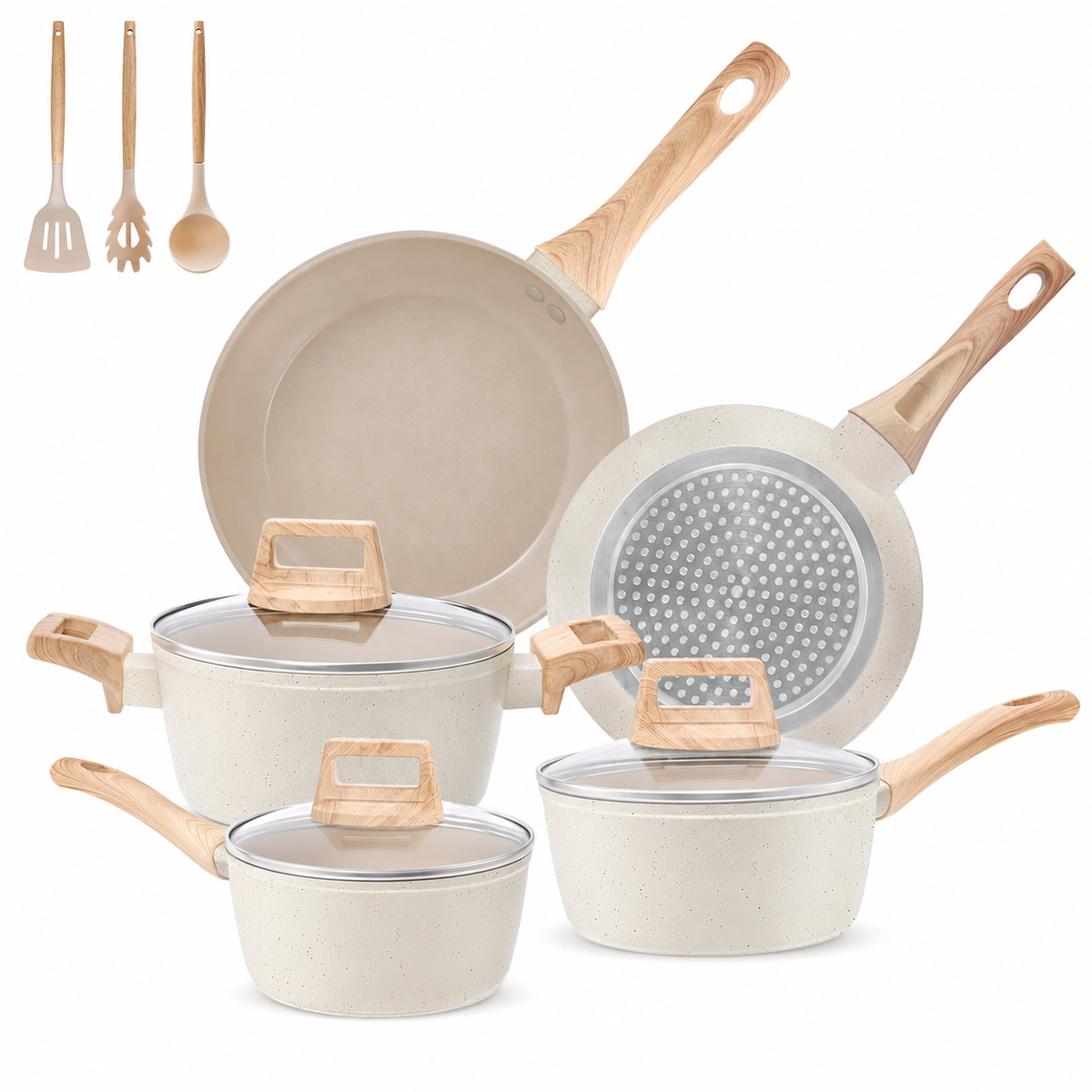 VEYUNA Cookware Set 11-Piece Nonstick Ceramic, Induction, Food Meal Prep