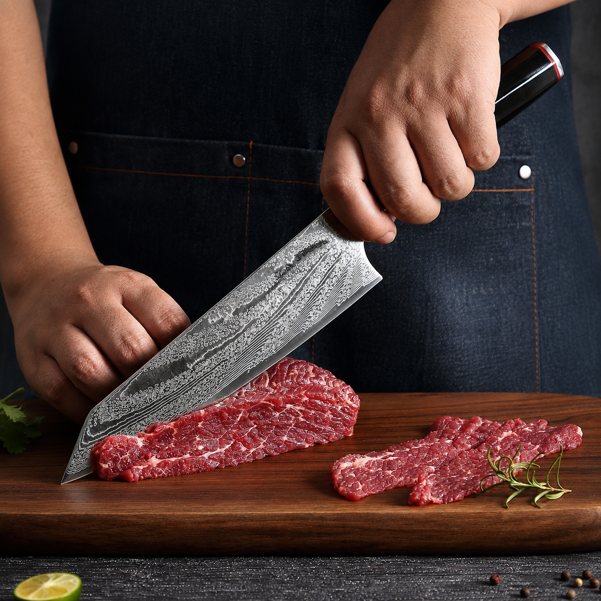 VEYUNA 5-Piece Knife Set with Magnetic Wood Block - Damascus Steel Food Prep