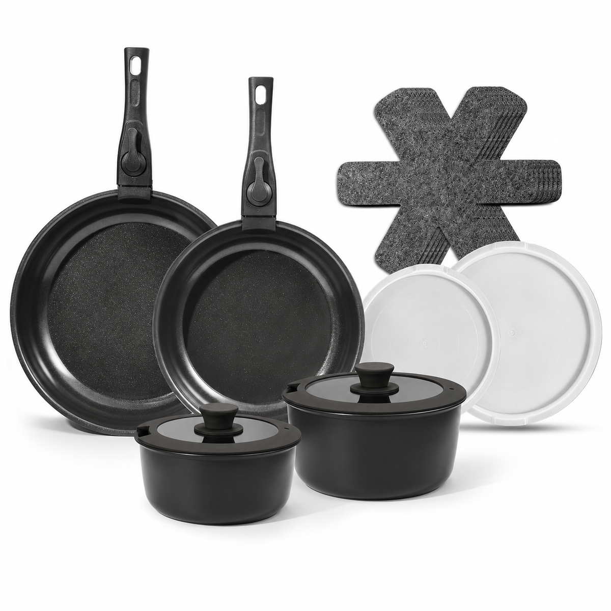 VEYUNA Cookware Set 14-Piece Nonstick Ceramic, Removable Handles, Food Prep