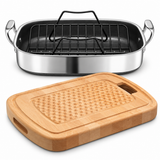 VEYUNA Hybrid Roasting Pan & Cutting Board Set with Rack, Carving Board and Handles