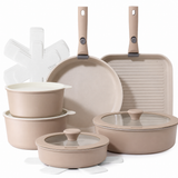 VEYUNA Ceramic Cookware Set 17-Piece, Nonstick, Detachable Handle, Meal Prep